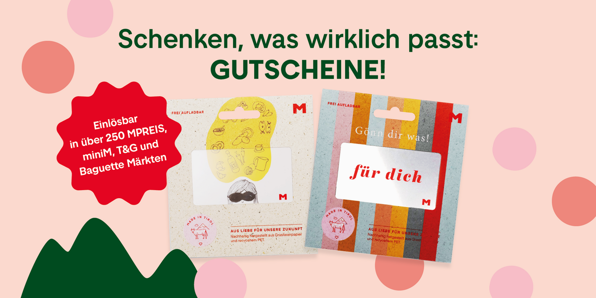 Gutscheine in buntem Design mit Texten wie „Schenken, was wirklich passt“ und „Gönn dir was!“. Hinweise zur Einlösbarkeit in über 250 Märkten. Farbige Hintergründe und dekorative Elemente.